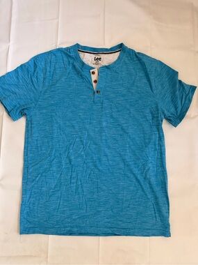 Lee Men's Blue Henley Short Sleeve Shirt
